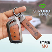 Metal Leather Car Key Cover For MG Hector | 3 Button Smart Key