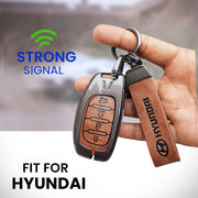 Metal Leather Car Key Cover Compatible With Creta, Venue, i20 Tucson, Elantra, Alcazar, Creta, Tucson | 4 Button Smart Key