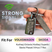 Metal Leather Key Cover for Skoda/Volkswagen Kushaq, kylaq, Octavia, Kodiaq, Superb, Slavia, Passat, Virtus, T Roc | 3 Button Flip Key