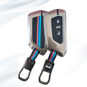 Metal Silicon Key Cover fit Volkswagen Virtus | Skoda Octiva | 3 Button Smart Key