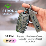 Metal Leather Car Key Cover For Toyota Fortuner, Hilux, Innova Crysta, Legender, Innova HyCross, Land Cruiser | 3 Button Type M1 Push Start Smart Key