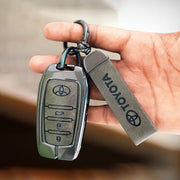 Metal Leather Car Key Cover For Toyota Fortuner, Hilux, Innova Crysta, Legender, Innova HyCross, Land Cruiser | 3 Button Type M1 Push Start Smart Key