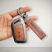 Metal Leather Car Key Cover For MG Hector | 3 Button Smart Key