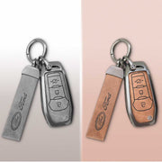 Combo offer FORD lover Metal Leather Car Key Cover Compatible with Figo, Aspire, Endeavour | 3 Button Flip Key