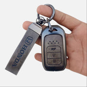 Metal Leather Key Cover Compatible with Accord, Amaze Jazz, CR-V, WR-V | 3 Button Smart Key
