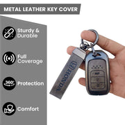 Metal Leather Key Cover Compatible with Accord, Amaze Jazz, CR-V, WR-V | 3 Button Smart Key