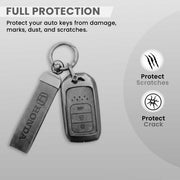 Metal Leather Key Cover Compatible with Accord, Amaze Jazz, CR-V, WR-V | 3 Button Smart Key