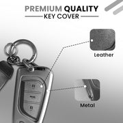 Metal Leather Car Key Cover For Toyota Corolla Altis, Innova Crysta   | 3 Button Flip Key