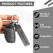 Metal Leather Car Key Cover Compatible with Grand i10 NIOS Asta, Venue, i20, Aura, Creta, Elantra | 3 Button Smart Key