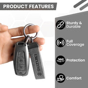 Metal Leather Key Cover for Suzuki Baleno, Ciaz, Grand Vitara, Brezza, S Cross, Swift, Ignis, XL6, Fronx | 2 Button Smart Key