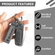 Metal Leather Key Cover for Suzuki Baleno, Ciaz, Vitara, Brezza, S Cross, Swift, Ignis, XL6, Fronx, Jimny,  Grand Vitara  | 3 Button Smart Key