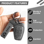 Metal Leather Car Key Cover For TATA Punch, Tiago, Altroz, Nexon, Harrier, Safari, EV, Sierra | 4 Button Smart Key