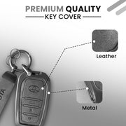 Metal Leather Car Key Cover For Toyota Fortuner, Hilux, Innova Crysta, Legender, Innova HyCross, Land Cruiser | 3 Button Type M1 Push Start Smart Key
