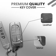 Metal Leather Car Key Cover Compatible With Jeep Compass | 3 Button Smart Key