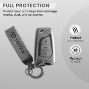 Metal Leather Car Key Cover For Toyota Corolla Altis, Innova Crysta   | 3 Button Flip Key