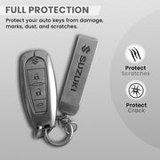Metal Leather Key Cover for Suzuki Baleno, Ciaz, Vitara, Brezza, S Cross, Swift, Ignis, XL6, Fronx, Jimny,  Grand Vitara  | 3 Button Smart Key
