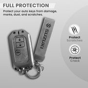 Metal Leather Key Cover for Suzuki Ertiga, Swift, Dzire, Baleno, Ignis, XL6, Franzo, Celerio, Ciaz, Brezza, Jimny   | 3 Button Smart Key