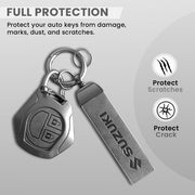Metal Leather Key Cover for Suzuki Swift, Dzire, Ertiga, Baleno, Celerio, WagonR, Ritz, Brezza, Scross, Alto, Fronx, XL6, Ciaz, Grand Vitara, Jimny, Alto K10, S Presso, Ignis |for Toyoto Rumion, Hyryder, Urben Cruiser, Galanza | 2 Button Key
