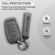 Metal Leather Car Key Cover For Toyota Fortuner, Hilux, Innova Crysta, Legender, Innova HyCross, Land Cruiser | 3 Button Type M1 Push Start Smart Key