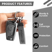 Metal Leather Car Key Cover For Toyota Corolla Altis, Innova Crysta   | 3 Button Flip Key