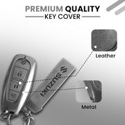 Metal Leather Key Cover for Suzuki Baleno, Ciaz, Vitara, Brezza, S Cross, Swift, Ignis, XL6, Fronx, Jimny,  Grand Vitara  | 3 Button Smart Key