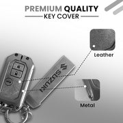 Metal Leather Key Cover for Suzuki Ertiga, Swift, Dzire, Baleno, Ignis, XL6, Franzo, Celerio, Ciaz, Brezza, Jimny   | 3 Button Smart Key
