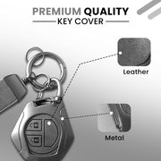 Metal Leather Key Cover for Suzuki Swift, Dzire, Ertiga, Baleno, Celerio, WagonR, Ritz, Brezza, Scross, Alto, Fronx, XL6, Ciaz, Grand Vitara, Jimny, Alto K10, S Presso, Ignis |for Toyoto Rumion, Hyryder, Urben Cruiser, Galanza | 2 Button Key