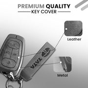 Metal Leather Car Key Cover For TATA Punch, Tiago, Altroz, Nexon, Harrier, Safari, EV, Sierra | 4 Button Smart Key