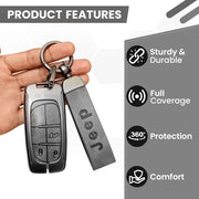 Metal Leather Car Key Cover Compatible With Jeep Compass | 3 Button Smart Key