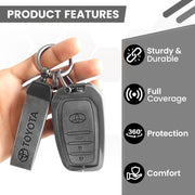 Metal Leather Car Key Cover For Toyota Fortuner, Hilux, Innova Crysta, Legender, Innova HyCross, Land Cruiser | 3 Button Type M1 Push Start Smart Key