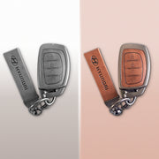 Combo offer Hyundai lover Metal Leather Car Key Cover Compatible With Creta, Venue, i20 Tucson, Elantra, Alcazar, Creta, Tucson | 4 Button Smart Key