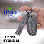 Metal Leather Car Key Cover Compatible With Creta, Venue, i20 Tucson, Elantra, Alcazar, Creta, Tucson | 4 Button Smart Key