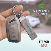 Metal Leather Car Key Cover For MG Hector | 3 Button Smart Key