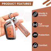 Metal Leather Car Key Cover For MG Hector | 3 Button Smart Key