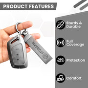 Metal Leather Car Key Cover For MG Hector | 3 Button Smart Key