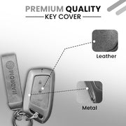 Metal Leather Car Key Cover For MG Hector | 3 Button Smart Key