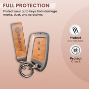 Metal Leather Car Key Cover For MG Hector | 3 Button Smart Key