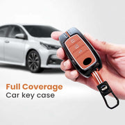 Metal Silicon Car Key Cover with Zinc Alloy For Toyota Fortuner, Hilux, Innova Crysta, Legender, Innova HyCross, Land Cruiser - 3 Button Smart Key - 360° Shock-Proof Protection for Fortuner & Innova - (Biscuit Brown)