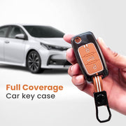 Zinc Alloy Metal Silicon Key Cover for Skoda/Volkswagen Polo, Vento, Ameo, Passat, Rapid, Laura, Superb, Octavia | 3 Button Flip Key