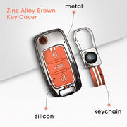 Zinc Alloy Metal Silicon Key Cover for Skoda/Volkswagen Polo, Vento, Ameo, Passat, Rapid, Laura, Superb, Octavia | 3 Button Flip Key