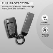 Metal Leather Key Cover for Skoda/Volkswagen Kushaq, kylaq, Octavia, Kodiaq, Superb, Slavia, Passat, Virtus, T Roc | 3 Button Flip Key