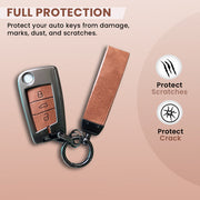 Metal Leather Key Cover for Skoda/Volkswagen Kushaq, kylaq, Octavia, Kodiaq, Superb, Slavia, Passat, Virtus, T Roc | 3 Button Flip Key