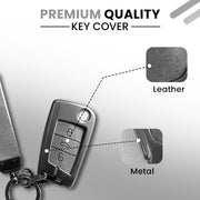 Metal Leather Key Cover for Skoda/Volkswagen Kushaq, kylaq, Octavia, Kodiaq, Superb, Slavia, Passat, Virtus, T Roc | 3 Button Flip Key