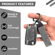 Metal Leather Key Cover for Skoda/Volkswagen Kushaq, kylaq, Octavia, Kodiaq, Superb, Slavia, Passat, Virtus, T Roc | 3 Button Flip Key