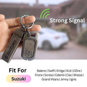 Metal Leather Key Cover for Suzuki Baleno, Swift, Ertiga, XL6, DZire, Fronx, Scross, Celerio, Ciaz, Brezza, Grand Vitara, Jimny, Ignis | 2 Button Smart Key