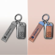 Combo offer Suzuki lover Metal Leather Key Cover for Suzuki Baleno, Swift, Ertiga, XL6, DZire, Fronx, Scross, Celerio, Ciaz, Brezza, Grand Vitara, Jimny, Ignis | 2 Button Smart Key