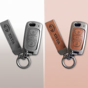 Combo offer TATA lover Metal Leather Car Key Cover For TATA Arai, Safari, Tiago, Zest, Bolt, Tigor, Hexa, Nexon, Harrier, Altroz, Punch | 3 Button Flip Key