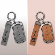 Combo offer TATA lover Metal Leather Key Cover For TATA curvv| 4 Button smart key