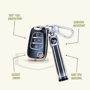 TPU Car Key Cover for Verna, Old i10, Old i20 3 Button Flip Key Soft Protective Case